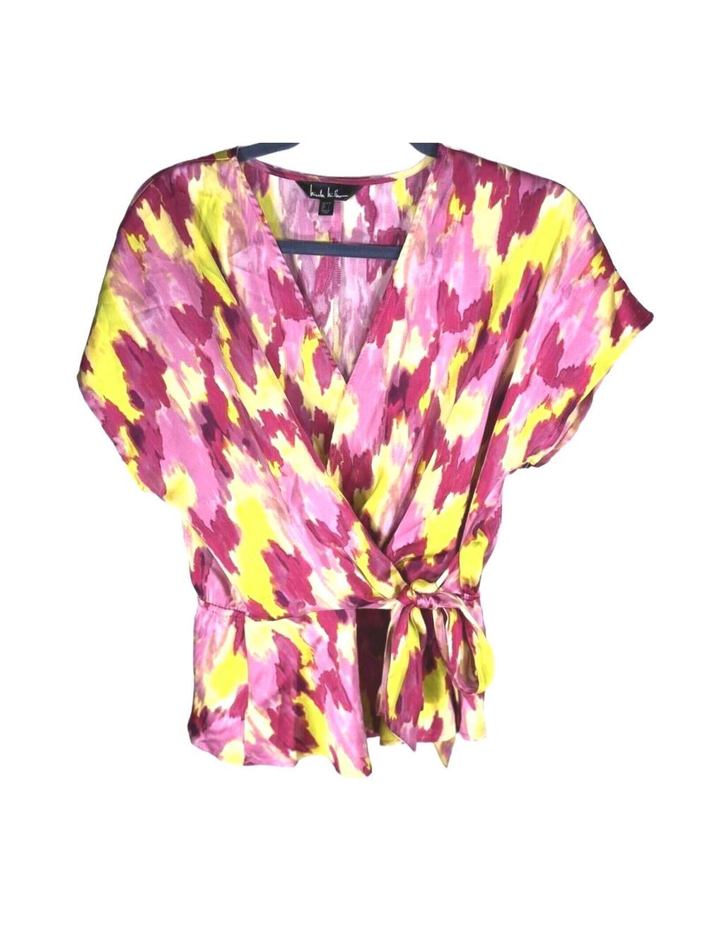 Nicole Miller Abstract Ikat Print Faux Wrap Blouse | Indie Sleaze / Whimsygoth M